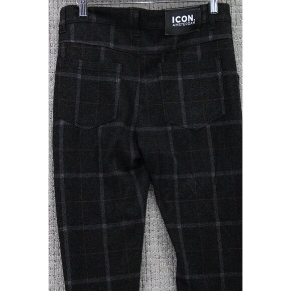 ICON Amsterdam Pants Mens Size 32 Dark Gray Plaid Stretch Skinny Fit Comfort - Picture 7 of 13